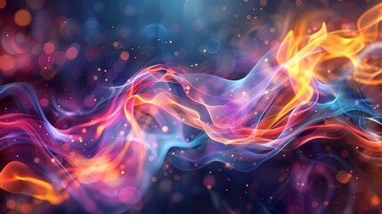 Obraz premium 3D abstract background with floating, intertwined helix shapes and vibrant colors, set against a dark backdrop with glowing highlights, creating a sense of energy and innovation