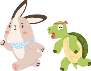 cartoon rabbit and a turtle are running