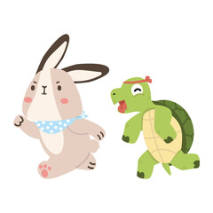 cartoon rabbit and a turtle are running