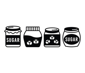 sugar jar bottle icons vector design black white color illustration collection set isolated