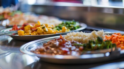 Obraz premium Close up of a cafeteria tray filled with food