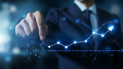 Fototapeta premium Business concept. Upward movement of investment stocks, up arrow hologram, Investment consultancy, invest your money in the right place, save your money