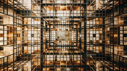 Grunge background with an abstract geometric grid, creating a visually stimulating and structured design.