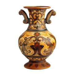 Decorative vintage vase with floral design intricate details transparent background