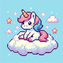 Obraz premium Unicorn on a cloud in pixel art style