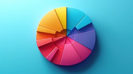Obraz premium Colorful pie chart on a blue background representing data analysis, business statistics, and information visualization concepts