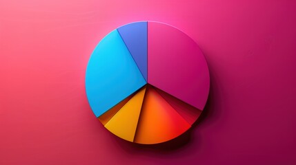 Obraz premium Colorful pie chart on a vibrant pink background, perfect for data visualization, business presentations, and infographics.