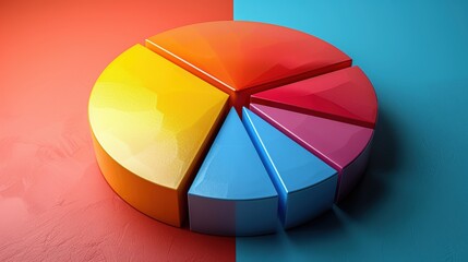 Obraz premium Colorful pie chart split into six segments, perfect for business presentations, data analysis, and financial reports.