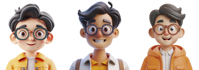 3D cartoon male avatar character. Man character set.