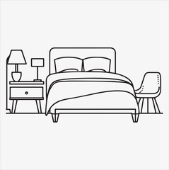 bed vector silhouette art illustration on a White Background