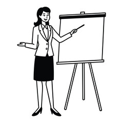 Businesswoman with Pointer at Flip Chart Silhouette