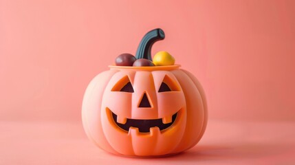 Halloween candy pumpkin holder flat design front view party theme animation colored pastel