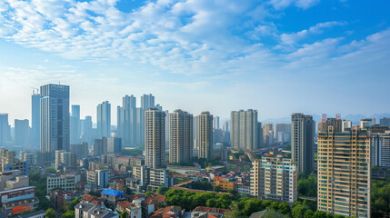 Stunning Chengdu skyline with high-rise buildings against a picturesque backdrop, capturing the city's urban beauty.