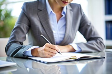 Businesswoman Writing in a Notebook.