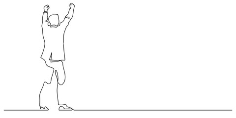 happiness businessman arm raised successful continuous one line drawing