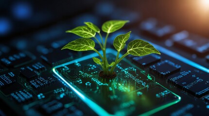 beautiful glowing flower plants growing on cities representing digital technology