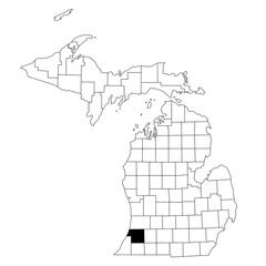 Map of Van Buren County in Michigan state on white background. single County map highlighted by black colour on Michigan map. UNITED STATES, US