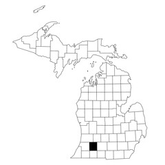 Obraz premium Map of Kalamazoo County in Michigan state on white background. single County map highlighted by black colour on Michigan map. UNITED STATES, US