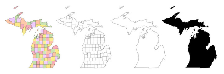 Michigan administrative map, Michigan outline and counties state map set - illustration version