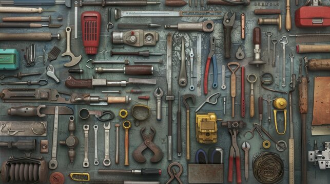A digital collage of tools for various professions