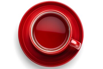 Elegant Red Cup of Tea on Matching Saucer - Top View