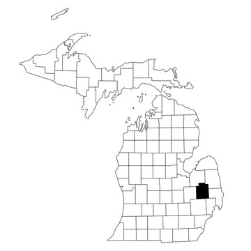 Map of lapeer County in Michigan state on white background. single County map highlighted by black colour on Michigan map. UNITED STATES, US