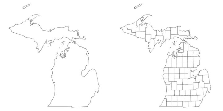 Michigan administrative map, Michigan outline and counties state map set - illustration version