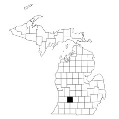 Map of Barry County in Michigan state on white background. single County map highlighted by black colour on Michigan map. UNITED STATES, US