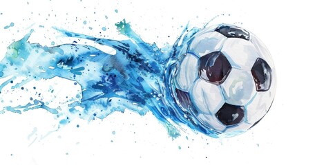 Naklejka premium Dynamic Soccer Motion: Blue Watercolor Splash and Paint Explosion - Creativity Unleashed Generative ai