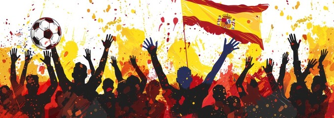 Explosive Celebration of Soccer Fans with Spanish Flag in Dynamic Art Style - Vivid and Energetic Generative ai