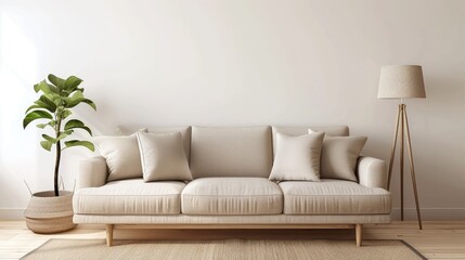minimalistic interior of an ultra modern open plan apartment with white and gray walls with a relief and gray stylish upholstered furniture and huge windows