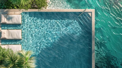Top view of swimming pool with tree
