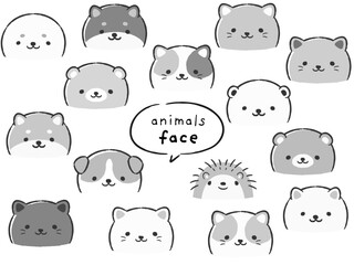 かわいい動物の顔のイラストセット(ふきだし付き)