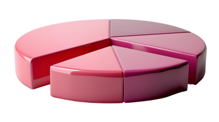 3D illustration of a red pie chart with multiple segments, depicting data analysis, business, and market share.