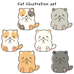 かわいい手描きの猫のイラストセット