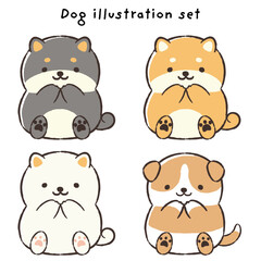 かわいい手描きの犬のイラストセット（柴犬・ビーグル）