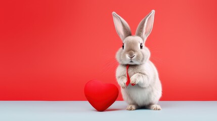 Bunny with Red Heart on a Red and Blue Background