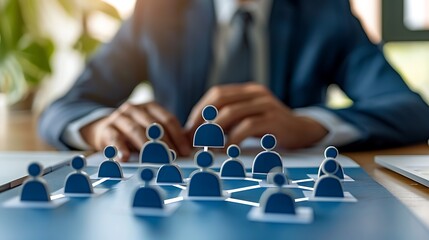 Organizational Structure: Wooden Figurines Representing a Company Hierarchy