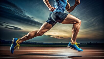 Athletic Running Form: A close-up of a runner's legs and feet in motion, emphasizing form and technique.	
