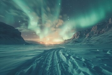 Fototapeta premium A beautiful night sky with a glowing aurora borealis