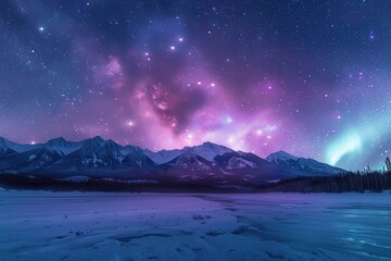 A beautiful night sky with a glowing aurora borealis