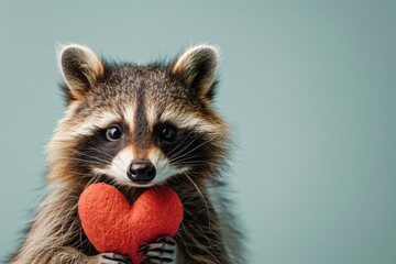 Obraz premium A raccoon holding a red heart
