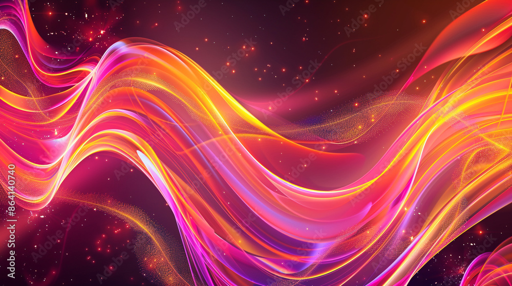 Wall mural orange and pink neon wave background