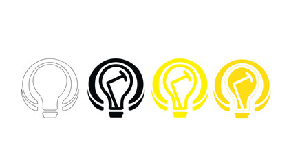 Bulb icon on white background. Black,yellow Idea symbol. Electric lamp, light,creative electricity ,.Vector Flat design.
