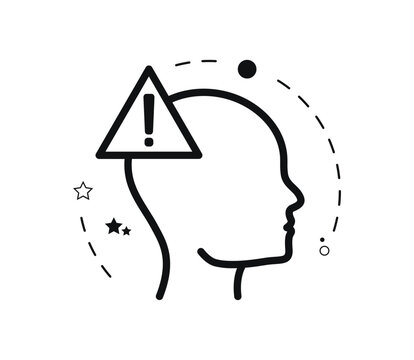 Critical thinking and issues human head with error icon