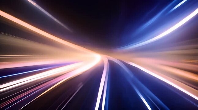 Modern abstract high speed movement. Dynamic motion light trails on dark blue background. Futuristic digital technology movement concept. Pattern for banner. Vector EPS10