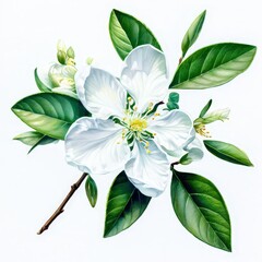 Obraz premium White Flower with Green Leaves.