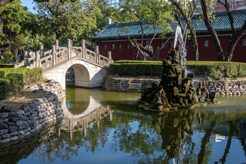 Pond and bridge outside Koxinga's Shrine in Tainan, Taiwan.