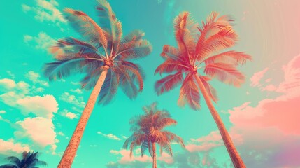Stylized tall palm trees in a tropical setting