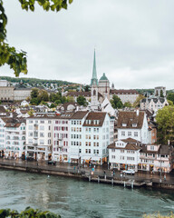 Fototapeta premium Altstadt Zurich Switzerland, Lindenhof Hill Viewpoint, European Architecture 